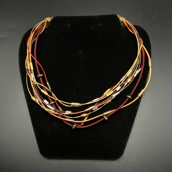 CHICO'S Multi-Strand Mixed Metals Red Copper Silver Tone Necklace - Picture 4 of 6